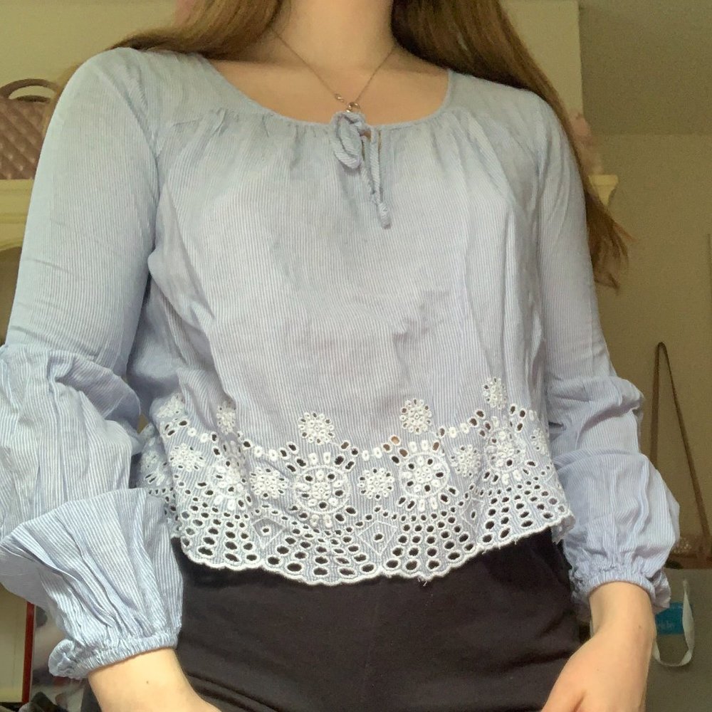 Hollister Blue and White Striped Top